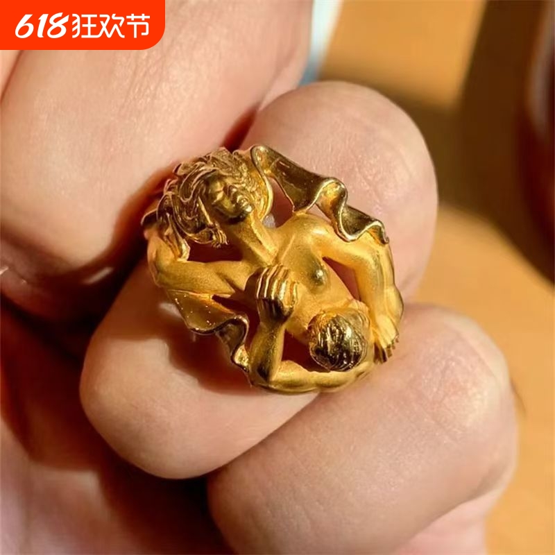 希腊神话系列伊甸园「亚当与夏娃」戒指古董艺术宽版指环高级感