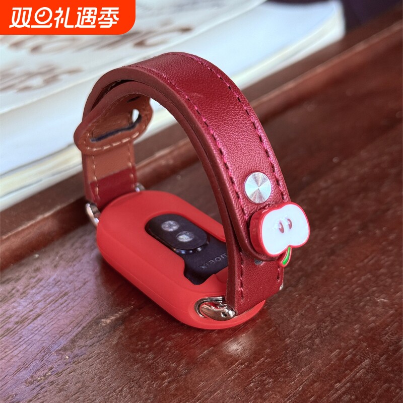 【苹安喜乐】适用小米手环10表带安可拉红9/8NFC陶瓷版7双钉扣皮质创意皮质7/6/5/4喜庆女款圣诞氛围红色表壳