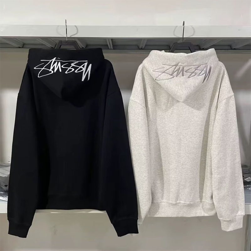 潮牌斯图西Stu连帽卫衣刺绣帽子重磅高版本纯棉宽松秋冬加绒亲子