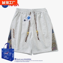 短裤 男夏季 潮牌薄款 小熊刺绣设计感宽松休闲直筒五分裤 子 NASA美式