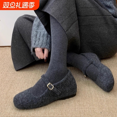 内增高灰色加绒毛毛鞋女鞋子外穿2025秋冬季配裙子晚晚玛丽珍单鞋