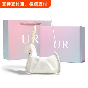 UR小众云朵包包女2024新款白色单肩斜挎褶皱包高级质感链条腋下包