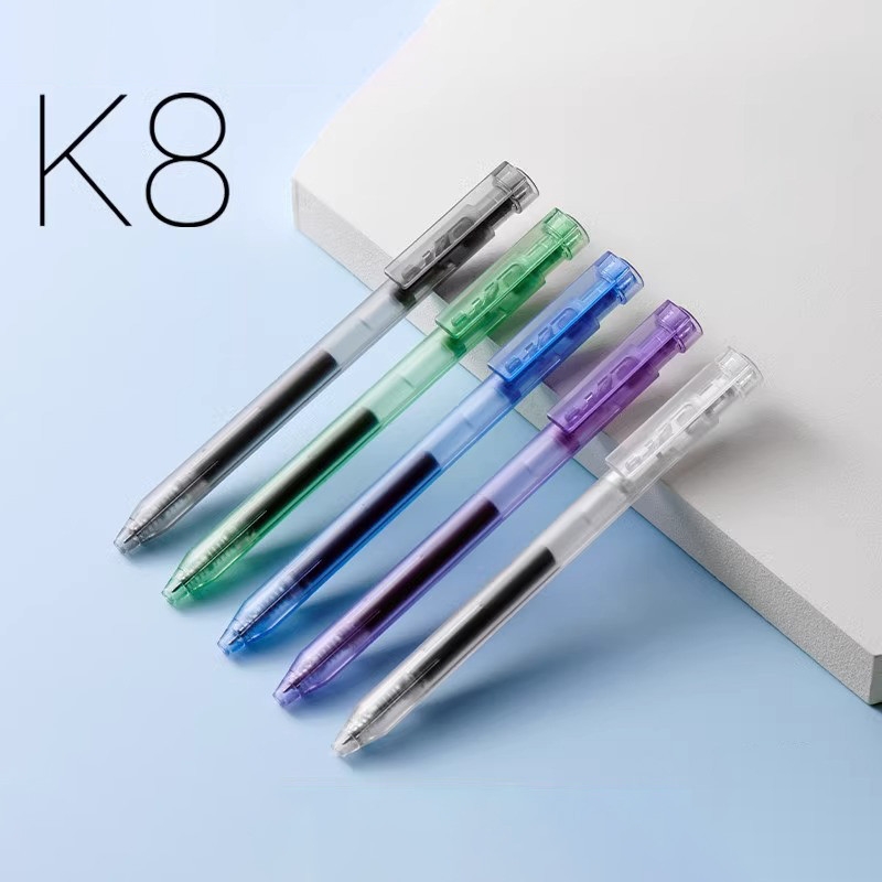 KACO刷题笔K8透明烟熏系中性笔黑色按动式0.5mm大容量水笔学生书写考试用雾感磨砂笔杆办公签字笔红色顺滑