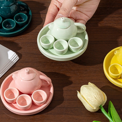 便携式儿童茶壶茶具套装迷你陶瓷过家家泡茶器家用喝茶茶艺小朋友