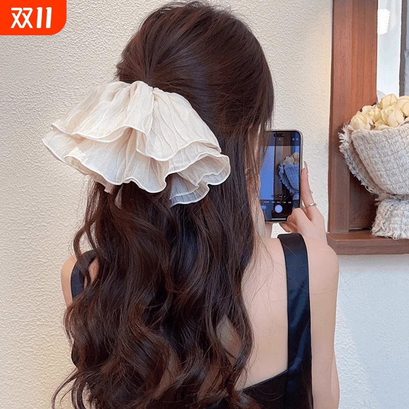 超大号褶皱网纱大肠发圈女高级感扎头发绳2025新款高级感头饰发饰