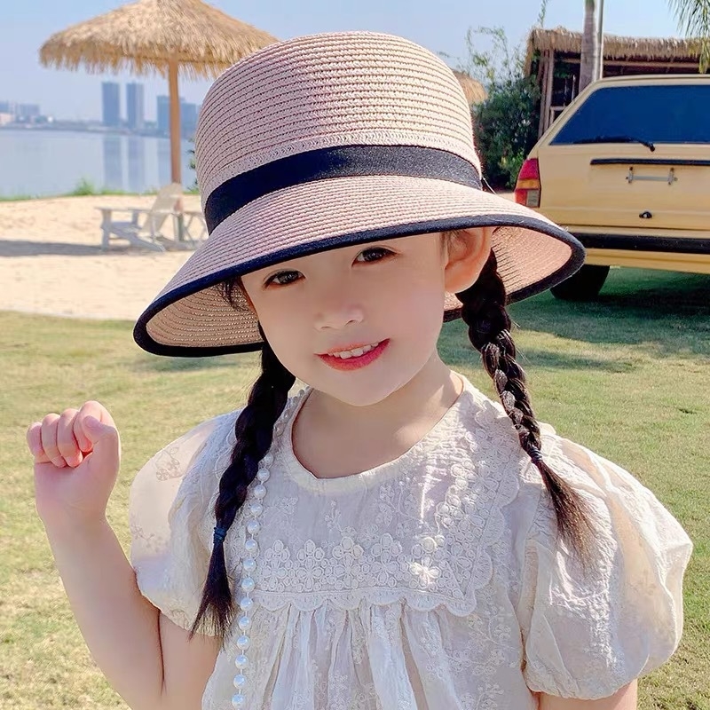 2025女童帽子防晒夏天遮太阳凉帽春秋防紫外线宝宝渔夫帽儿童草帽