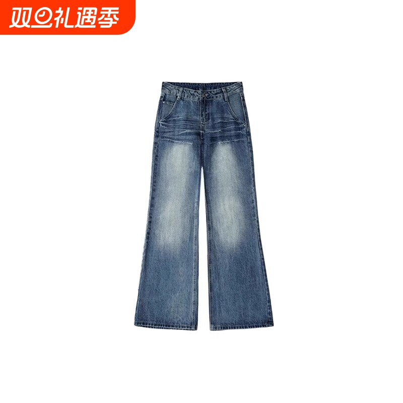 复古蓝阔腿直筒裤|超2.5万次加购