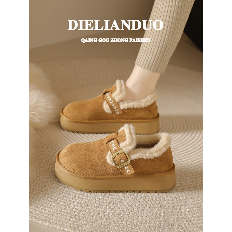 厚底加绒勃肯鞋女款2025新款冬季加厚保暖全包博肯毛毛棉鞋子平底