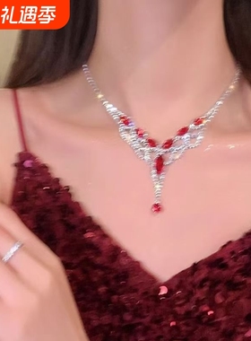 「绯红心事」法式红色锆石项链重工高级感轻奢超闪精致小众锁骨链
