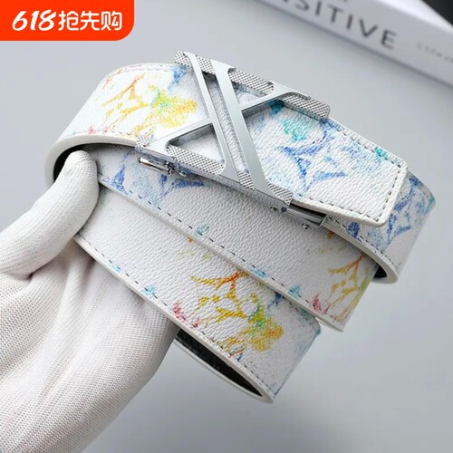 新款潮流男士皮带腰带真皮百搭字母涂鸦自动扣学生牛仔裤潮流网红