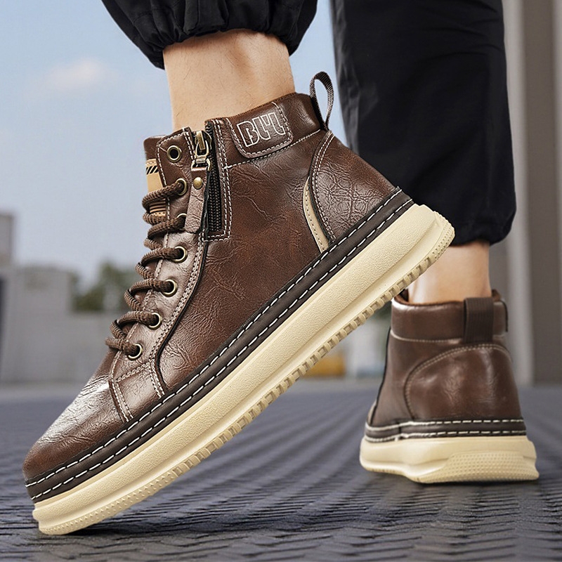 休闲马丁靴新款高帮复古英伦工装靴秋冬季男士户外徒步工作通勤鞋