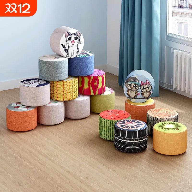 小凳子家用椅子门口换鞋凳可爱布艺圆凳沙发矮凳软座网红板凳坐凳