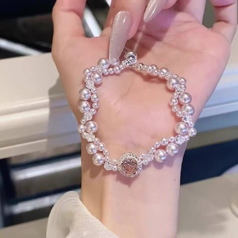 握春波软法式爆闪仿珍珠精致手链女甜美时尚气质高颜值手饰品锆石