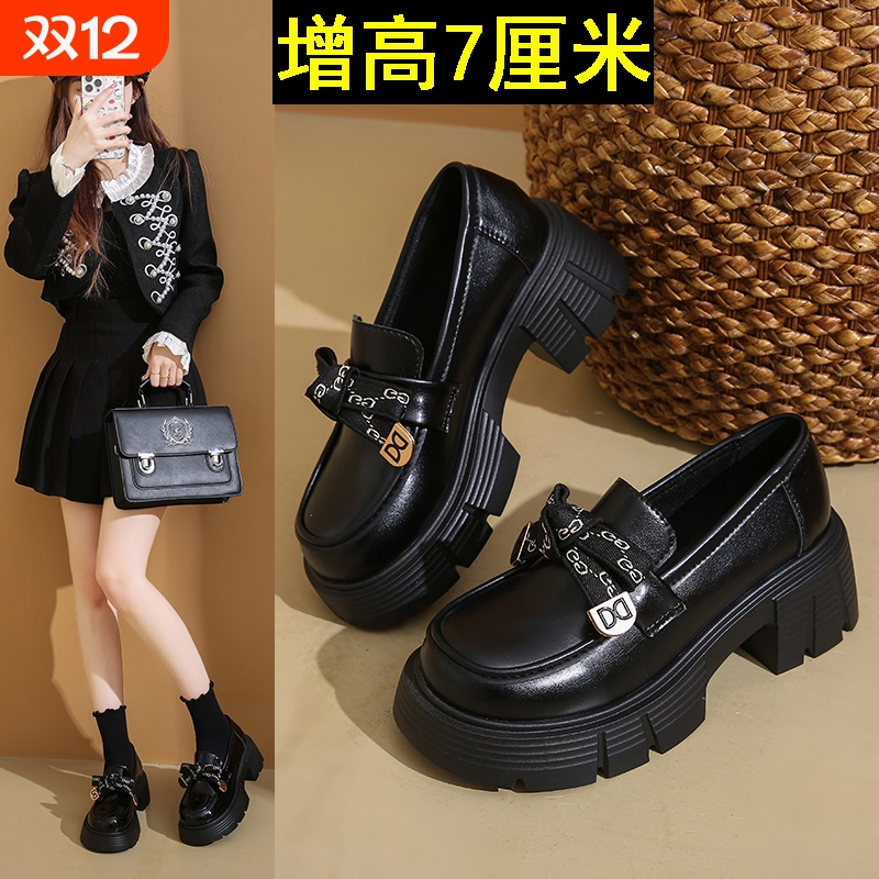 厚底乐福鞋女2025秋季新款一脚蹬英伦风黑色小皮鞋配裙子34码单鞋