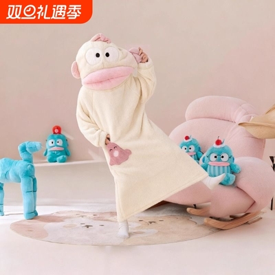 儿童丑鱼可爱搞怪连体睡衣女亲子法兰绒秋冬加厚珊瑚绒卡通家居服