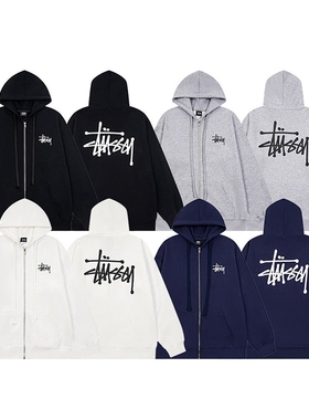 斯图西STU连帽卫衣开衫高版本拉链外套亲子加绒黑色白色春秋爱心