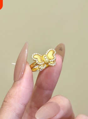 点钻蝴蝶戒指女款金色