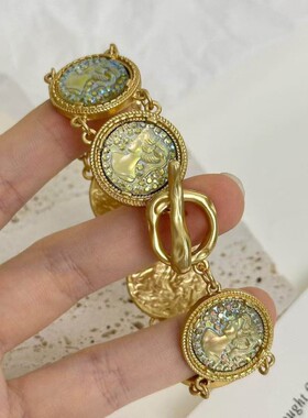 人鱼姬手镯老钱风手镯2026新款小众设计饰品中古Vintage复古饰品