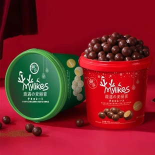 邂逅麦丽素桶装 怀旧黑巧克力夹心麦芽脆心球零食年货节糖果送儿童