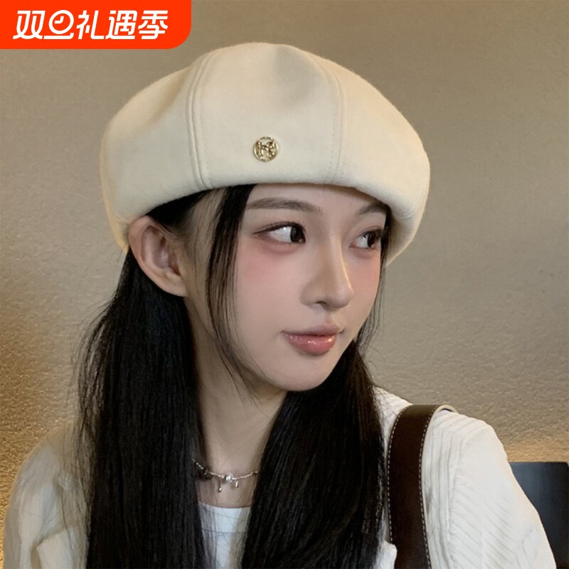 贝雷帽女2025新款春秋款大头围显脸小韩系南瓜画家帽秋冬八角帽子
