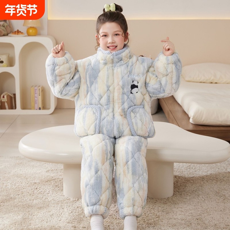 女童冬季卡通熊猫三层夹棉睡衣加厚保暖儿童珊瑚绒女孩冬款家居服,童装/婴儿装/亲子装,家居服套装,淘宝优惠券,粉丝福利购,淘宝优惠卷