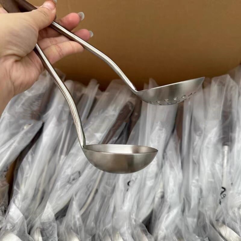 304不锈钢胡桃木锅铲厨具套装 食品级加厚家用厨房汤勺漏勺炒菜铲