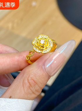 新中式黄金色点钻戒指