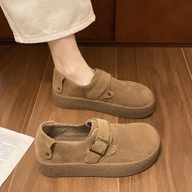 他她女孩厚底加绒勃肯鞋女秋冬女款雪地靴乐福棉鞋2025新款一脚蹬