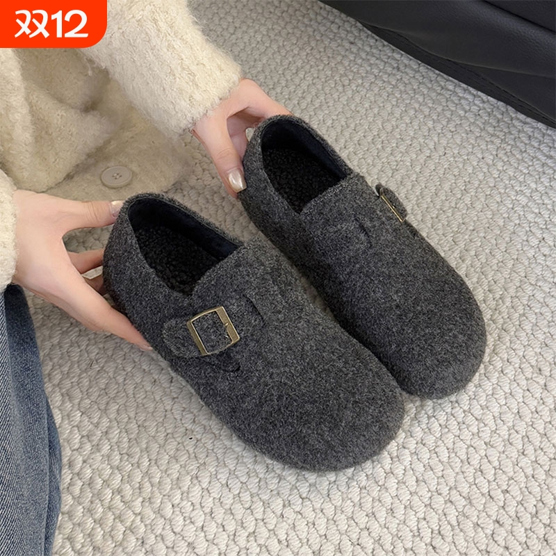 厚底高级灰勃肯鞋女鞋子2025新款冬季内增高百搭毛毛棉鞋博肯单鞋