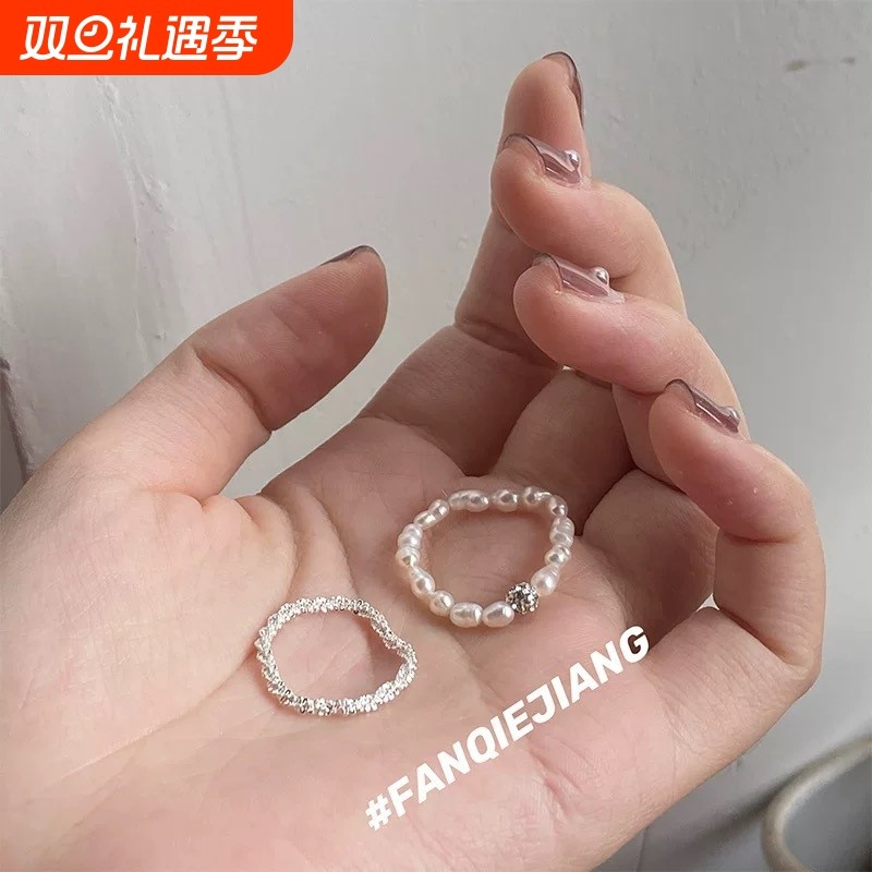 超仙手工串珠珍珠戒指女感法式食指戒日式轻奢风小众设计百搭