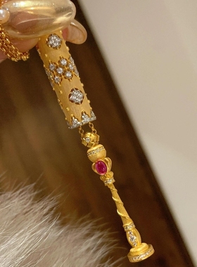 925Vintage中古新中式拉丝金筒魔法棒吊坠项链权杖设计感锁骨链