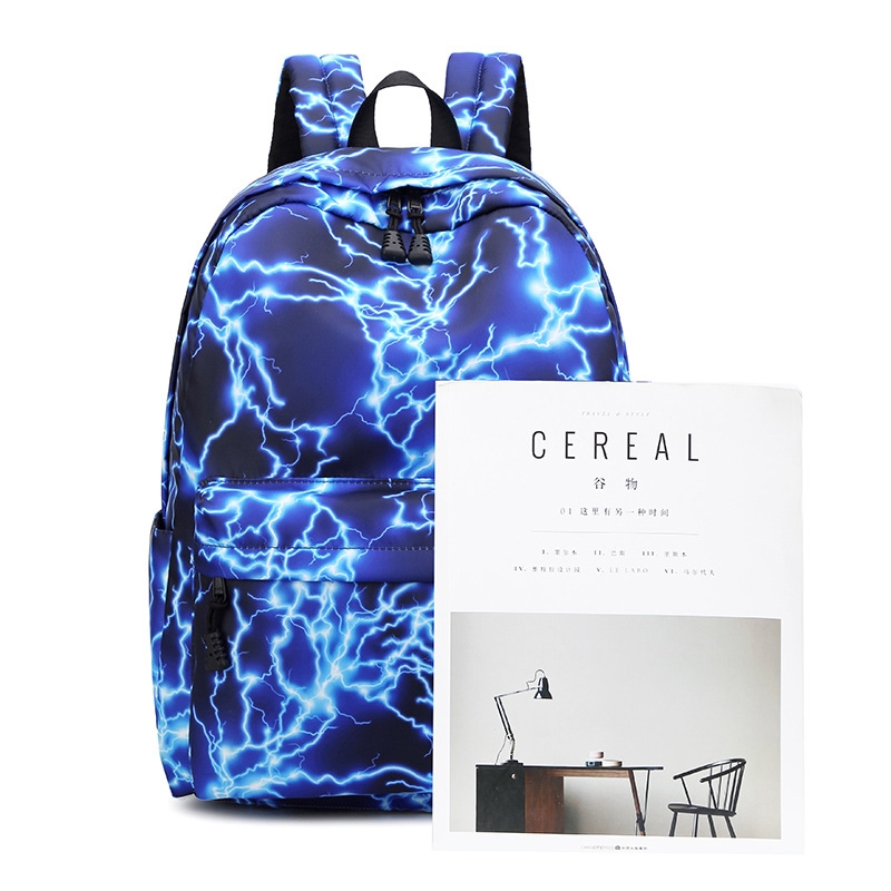 跨境初高中生帆布书包 男女旅行印花双肩背包星空闪电学生书包