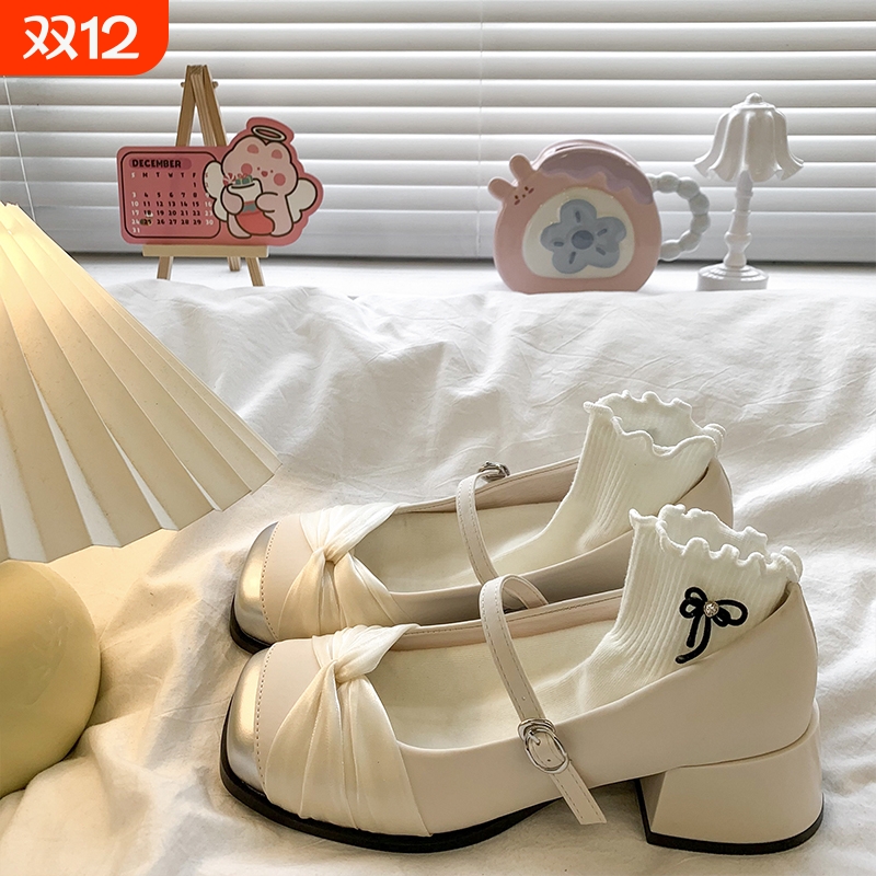 温柔仙女风浅口高跟鞋女2025春夏新款法式粗跟配裙子玛丽珍小皮鞋