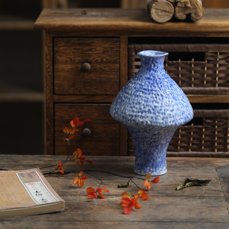 景德镇侘寂风陶瓷花瓶古典轻奢粗陶陶罐民宿酒店展示柜插干花摆件