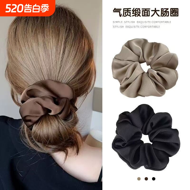 新款大肠发圈女发绳高级感头绳扎头发皮筋黑色绑头花发饰2026缎面
