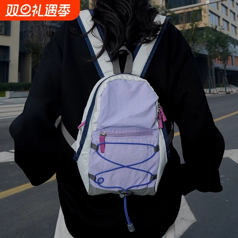 户外双肩包男撞色登山包野餐复古书包轻便旅行包轻薄徒步小背包女