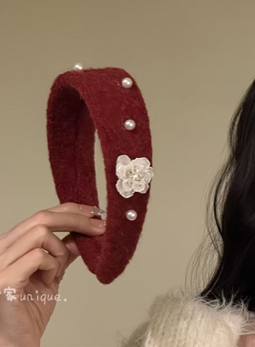 JUNWEI原创【丝绒初绽】新年氛围感山茶花发箍高颅顶气质头箍发饰