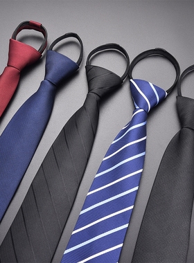 黑色男士领带男拉链式正装手打款女结婚新郎一拉得懒人免打结蓝色