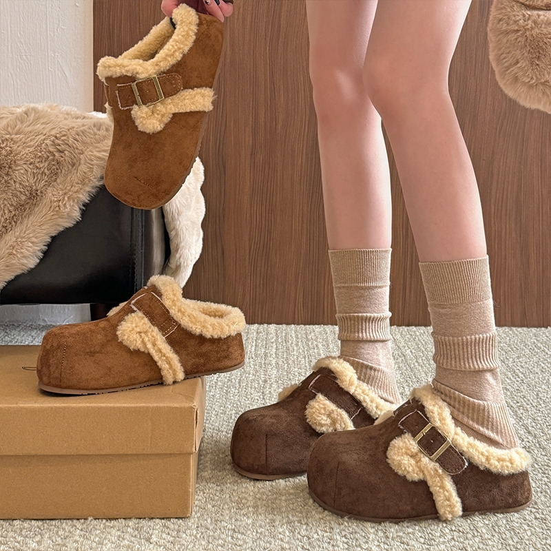 美拉德勃肯鞋女2025新款秋冬季棉鞋子加绒加厚毛绒包头半拖鞋外穿