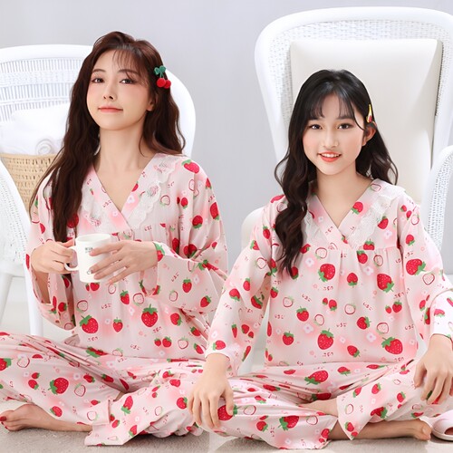 亲子装棉绸睡衣夏季|千人加购