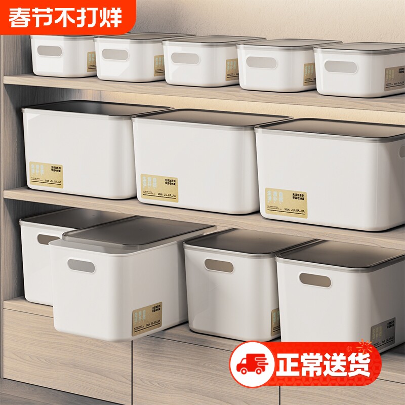 杂物收纳箱家用零食玩具化妆品带盖整理盒长方形收纳筐桌面收纳盒