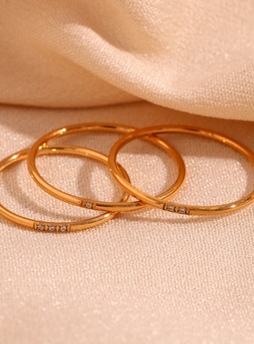 女士lovisa超闪简约素圈天然新款超闪钻银方晶锆石戒指