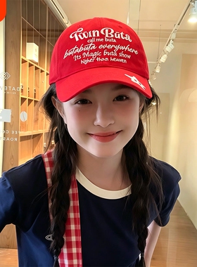 2026新款撞色字母刺绣红色棒球帽子女大头围软顶百搭显脸小鸭舌帽
