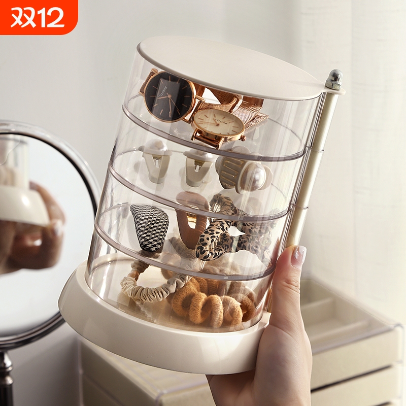 发饰收纳盒旋转多层儿童头绳小发夹子饰品项链耳钉耳环首饰盒透明