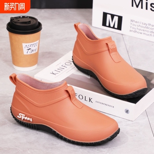 女士防水女夏防滑耐磨厨房短筒工作厚底软底雨靴胶鞋 水鞋 雨鞋 时尚