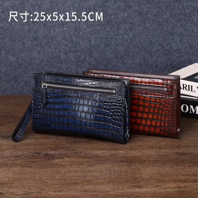 擦色鳄鱼肚纹大手包大容量收纳袋商务夹包多功能手拿包潮