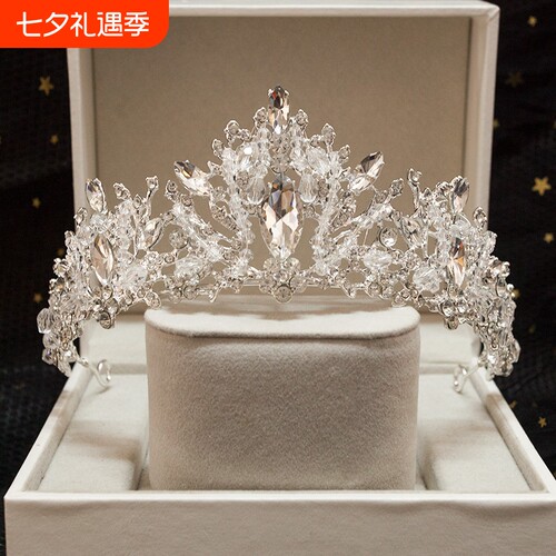 儿童皇冠头饰公主生日银色女童发箍走秀王冠女孩水晶发饰粉色金色