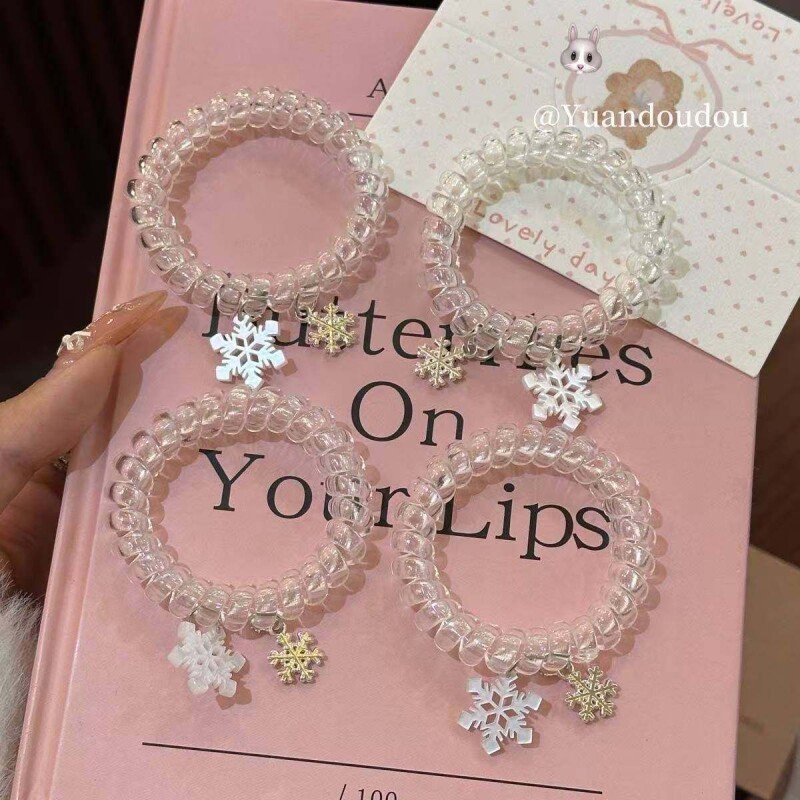 雪花吊坠甜美电话线发圈简约头绳无痕清新百搭日常高弹力发饰