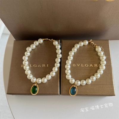 复古珍珠项链宠物小猫咪德文宝石吊坠饰品可爱项圈围脖狗狗配饰