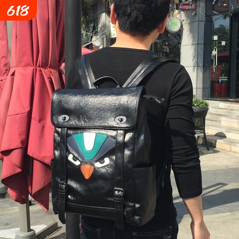 双肩包男背包男士韩版潮旅行男包个性时尚潮流软皮包休闲学生书包